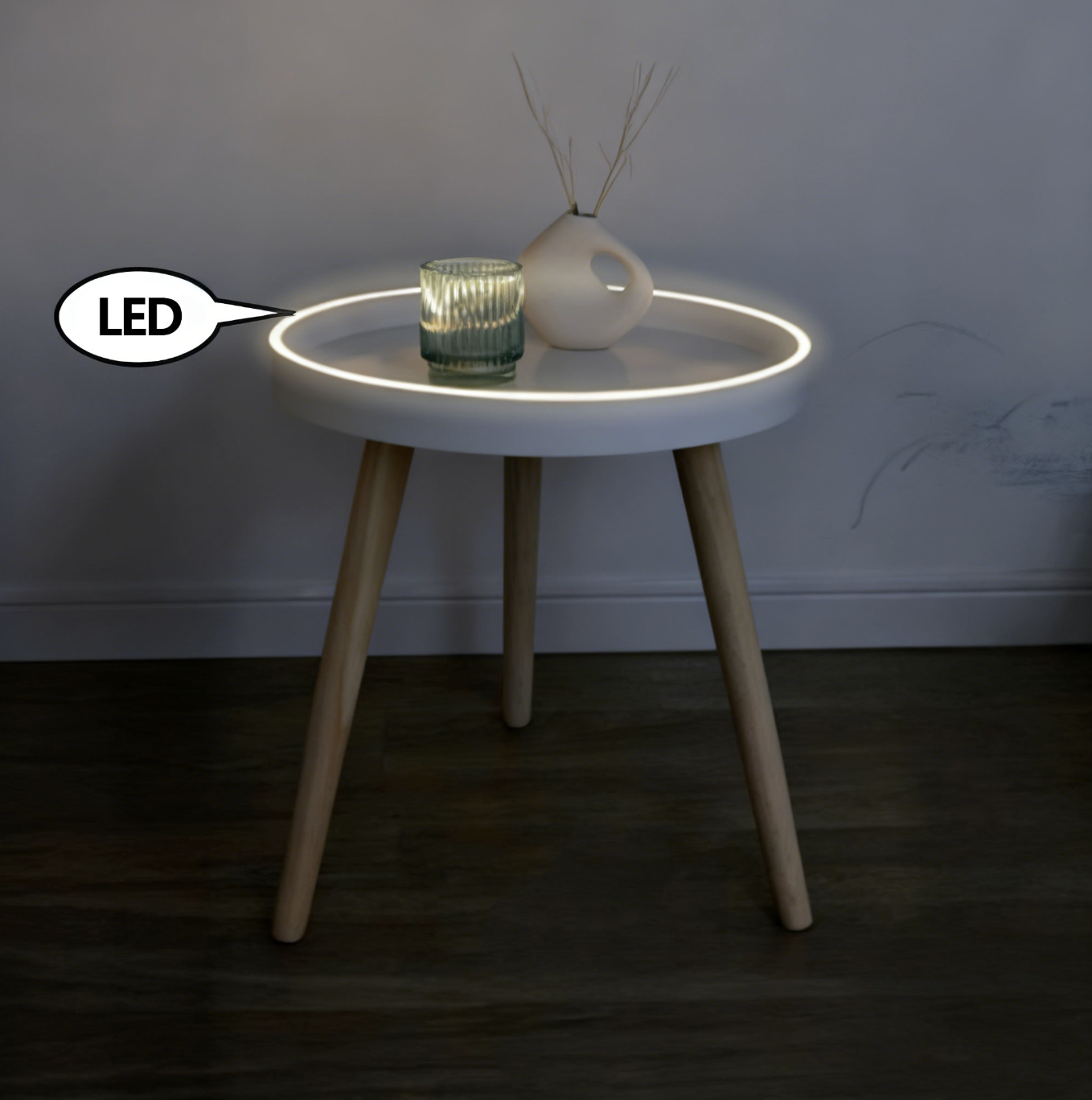 LED Coffee Table with Wooden Legs