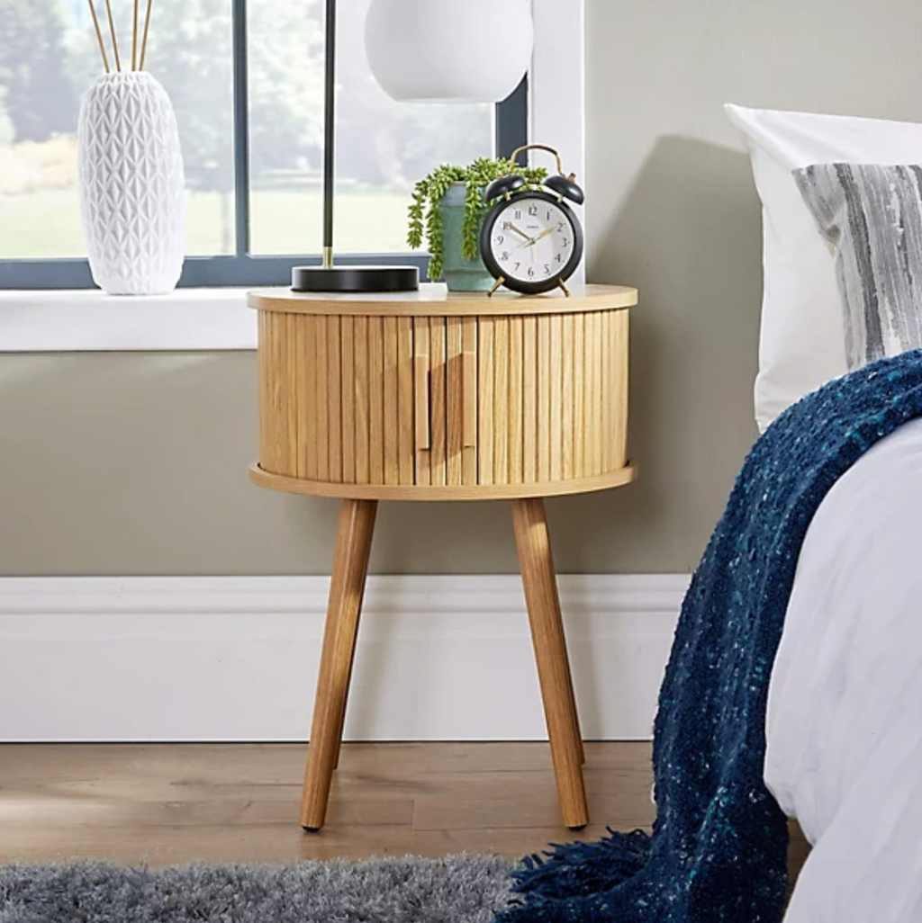 Natural Round Nightstand Table Cabinet